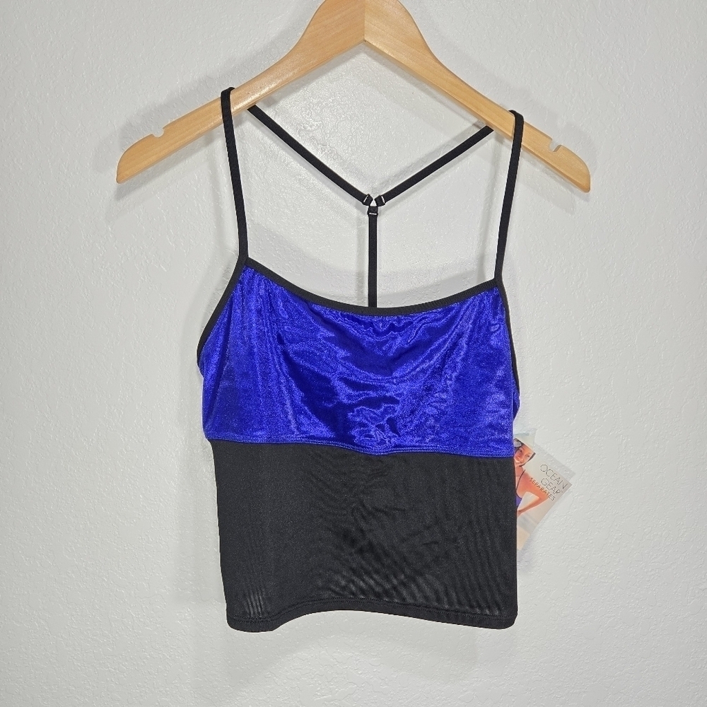 Catalina XL 80s 90s Retro Blue Shiny Tank Swim Top